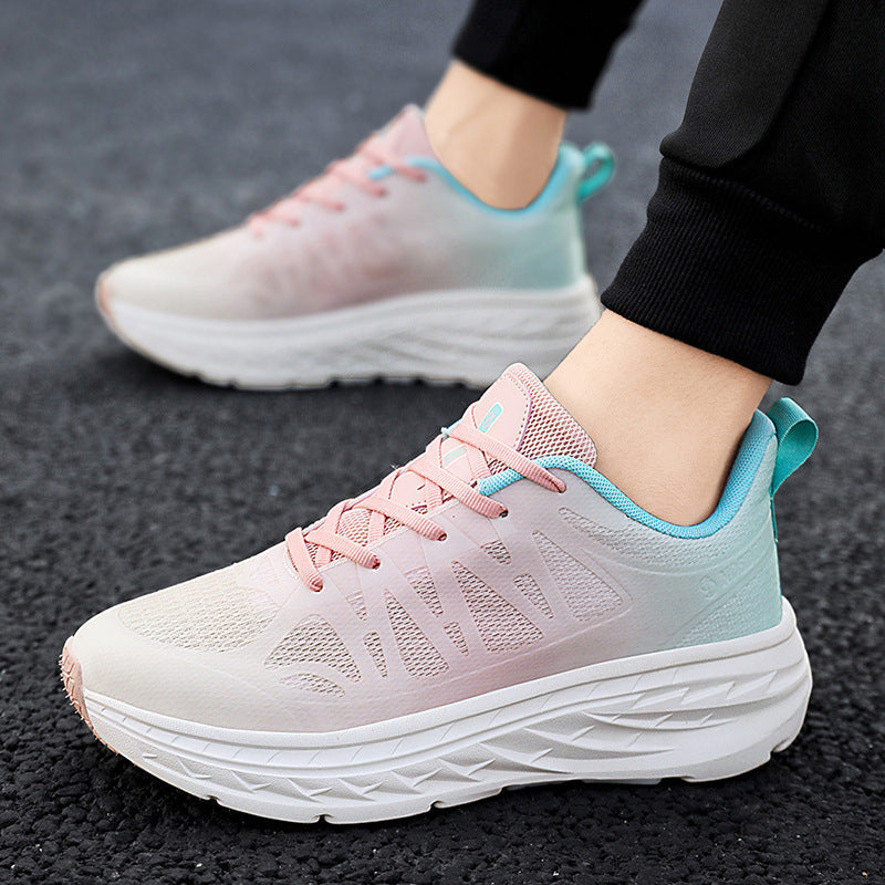 Dames lichte hardloopschoenen met ademend bovenwerk en dempende zool – Matchagroen en Roze – Roze