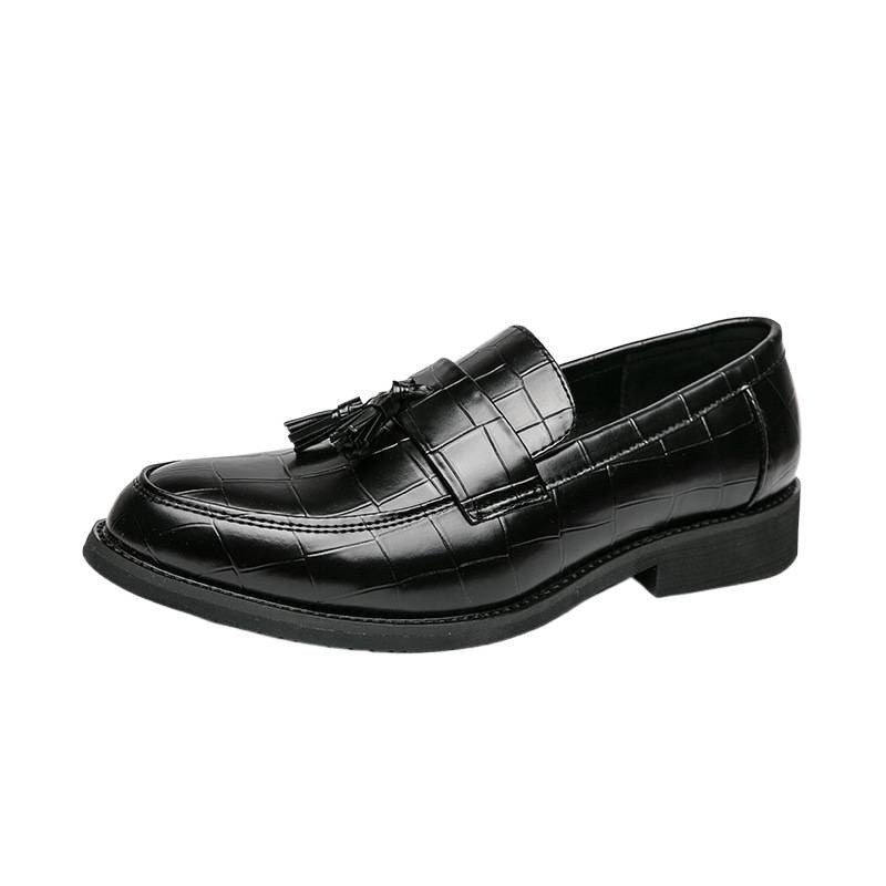 Dames modieuze mocassins met leren bovenwerk en kwastdetails – Geel en Zwart – Geel