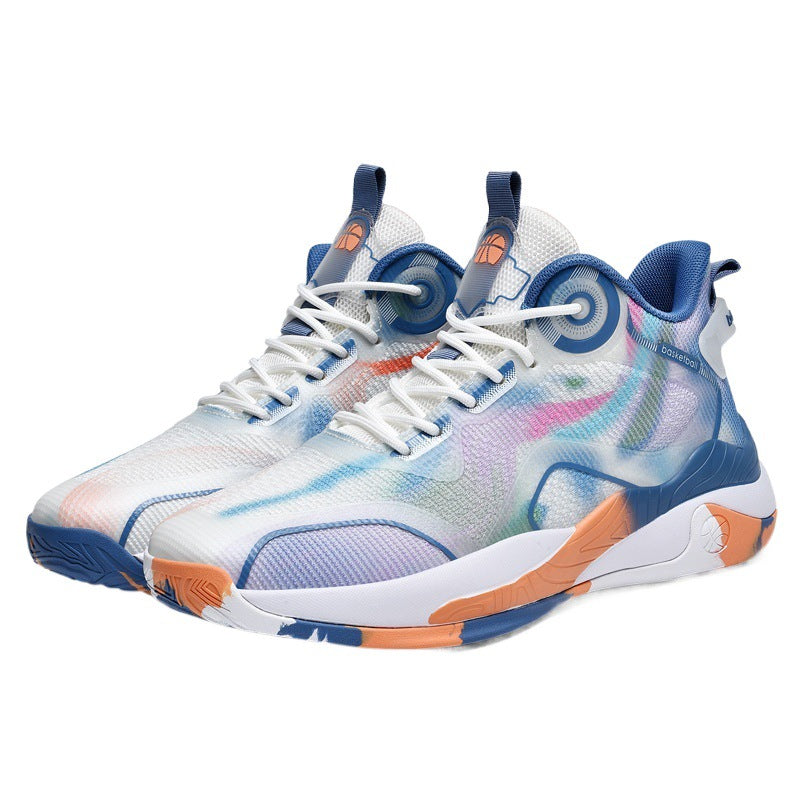 Dames sportieve basketbalsneakers met ademend bovenwerk en dempende zool – Wit-groen en Rookblauw – Wit-groen