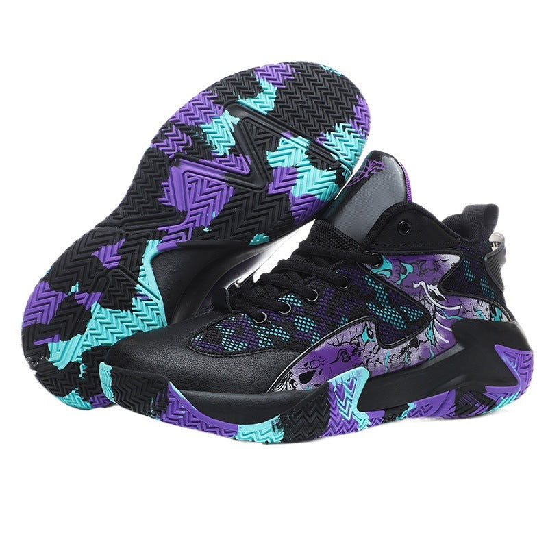 Dames sportieve basketbalsneakers met ademend bovenwerk en dempende zool – Zwart-violet en Wit-oranje – Zwart-violet