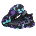 Dames sportieve basketbalsneakers met ademend bovenwerk en dempende zool – Zwart-violet en Wit-oranje – Zwart-violet