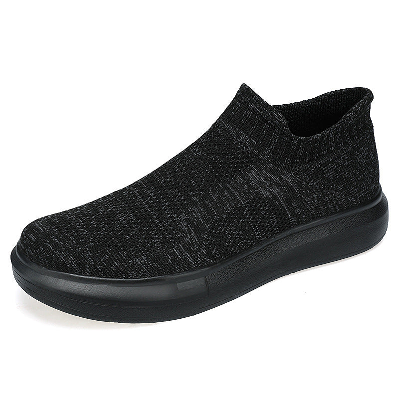 Dames slip-on sneakers met antislipzool en gebreid bovenwerk – Zwart-wit