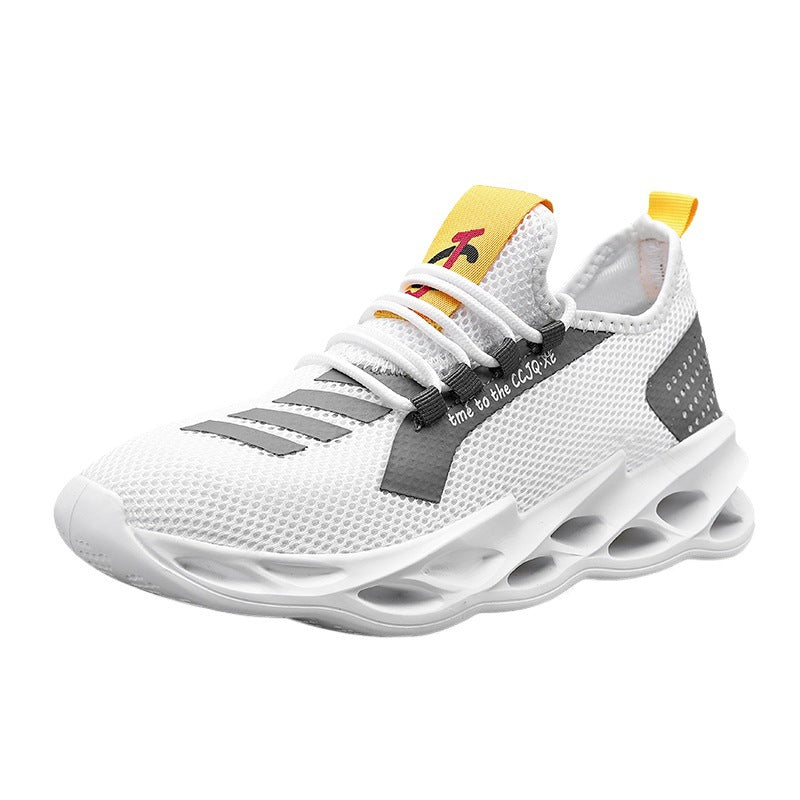 Dames sportieve sneakers met ademend bovenwerk en dempende zool – Wit en Geel – Zwart