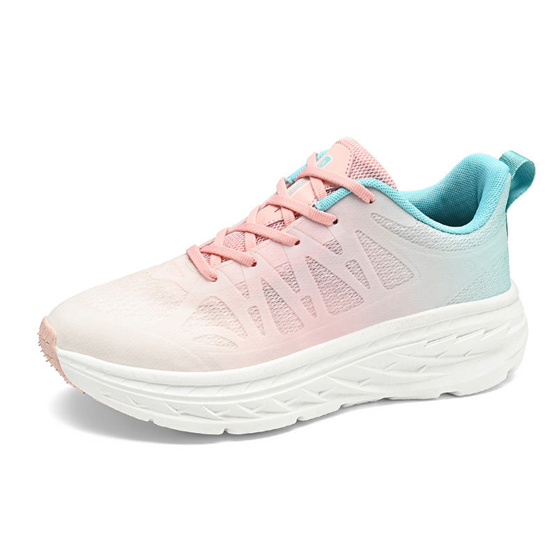 Dames lichte hardloopschoenen met ademend bovenwerk en dempende zool – Matchagroen en Roze – Roze