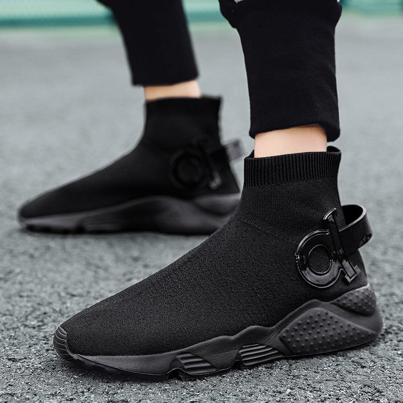 Dames soksneakers met antislipzool en gebreid bovenwerk – Wit en Zwart – Zwart-wit