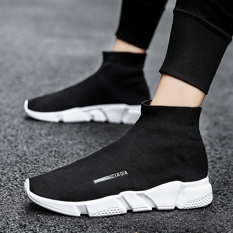 Dames comfortabele slip-on sneakers met gebreid bovenwerk – Zwart-wit