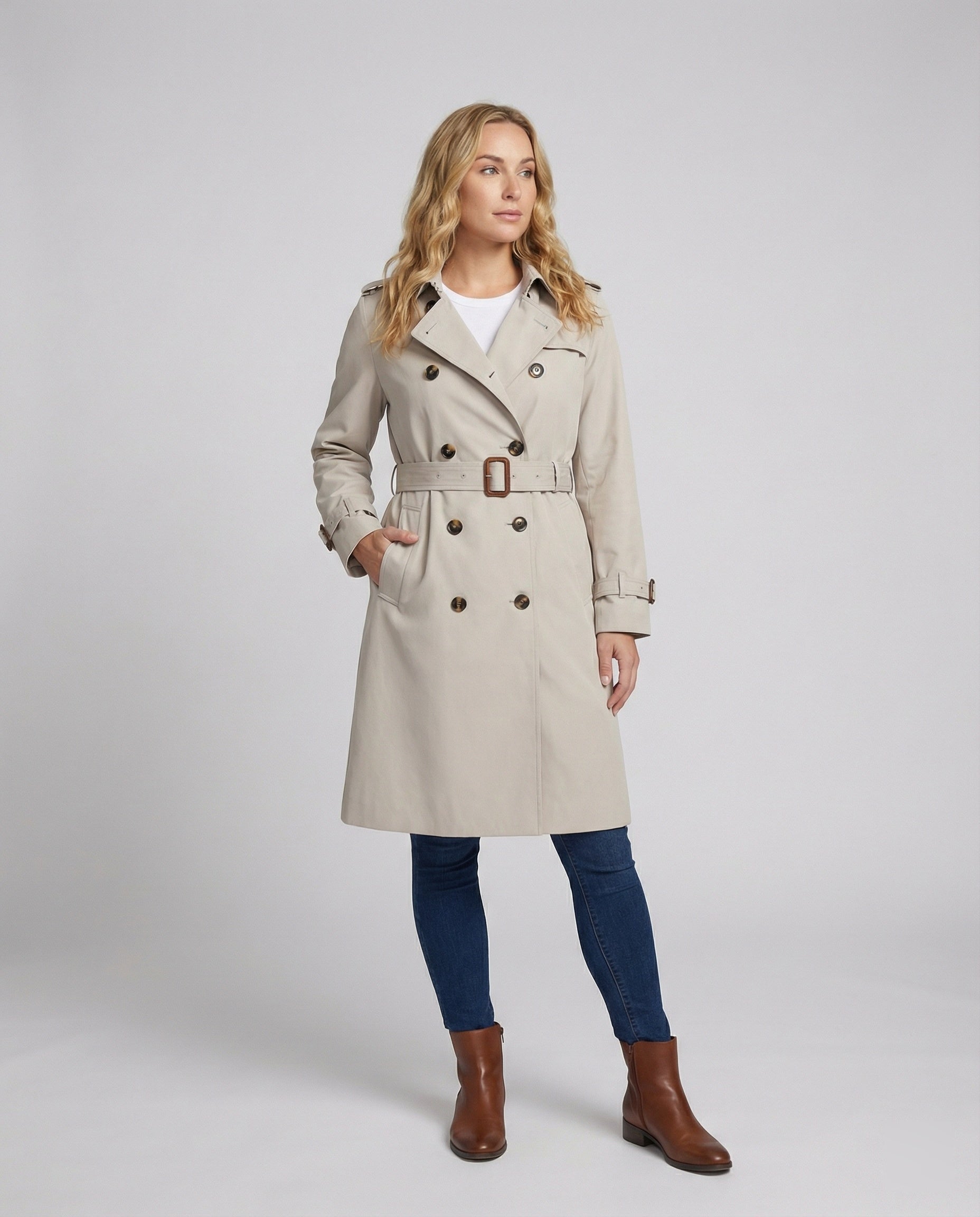 Dames trenchcoat met grijze uitvoering en oversized pasvorm – Lichtgrijs