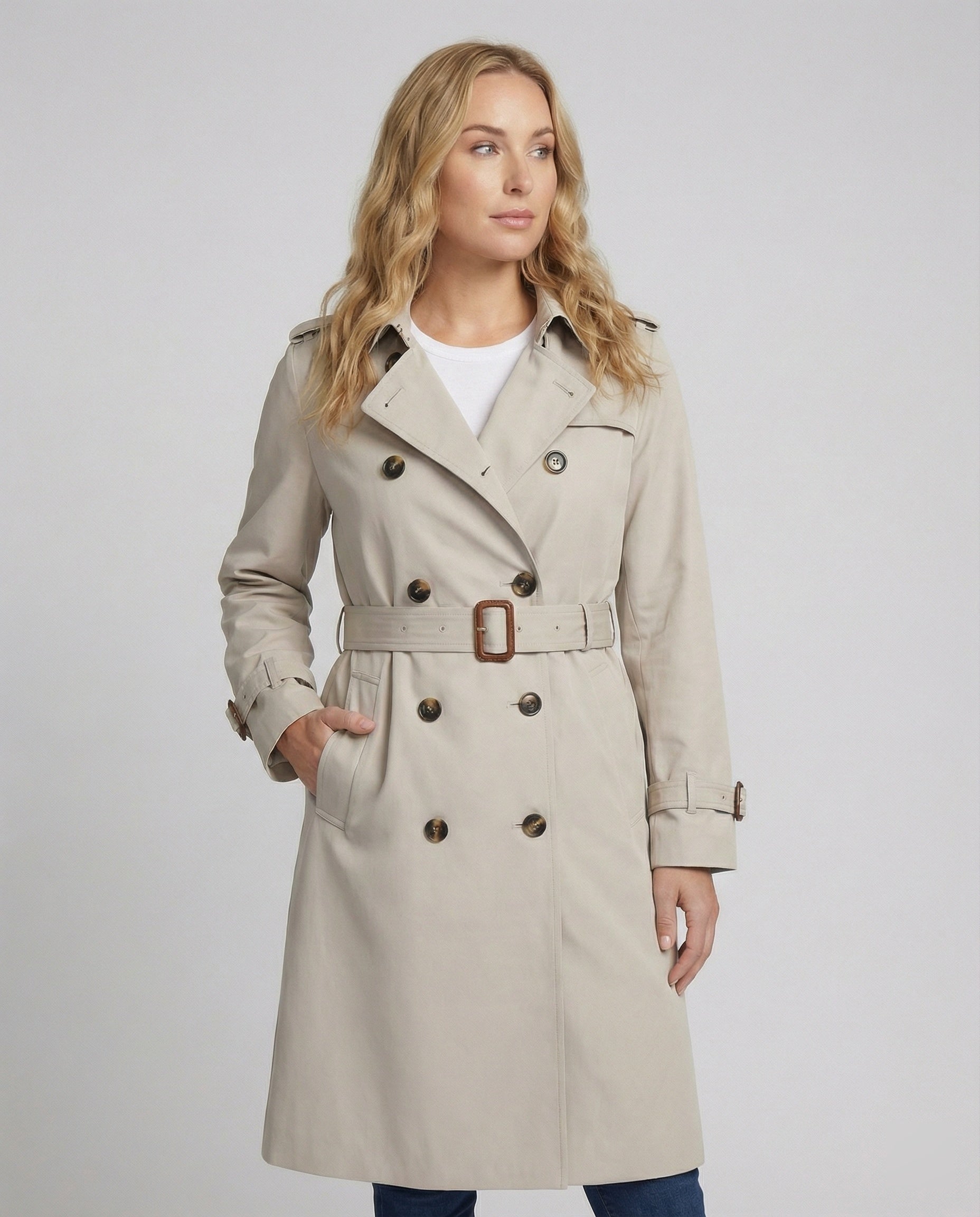 Dames trenchcoat met grijze uitvoering en oversized pasvorm – Lichtgrijs