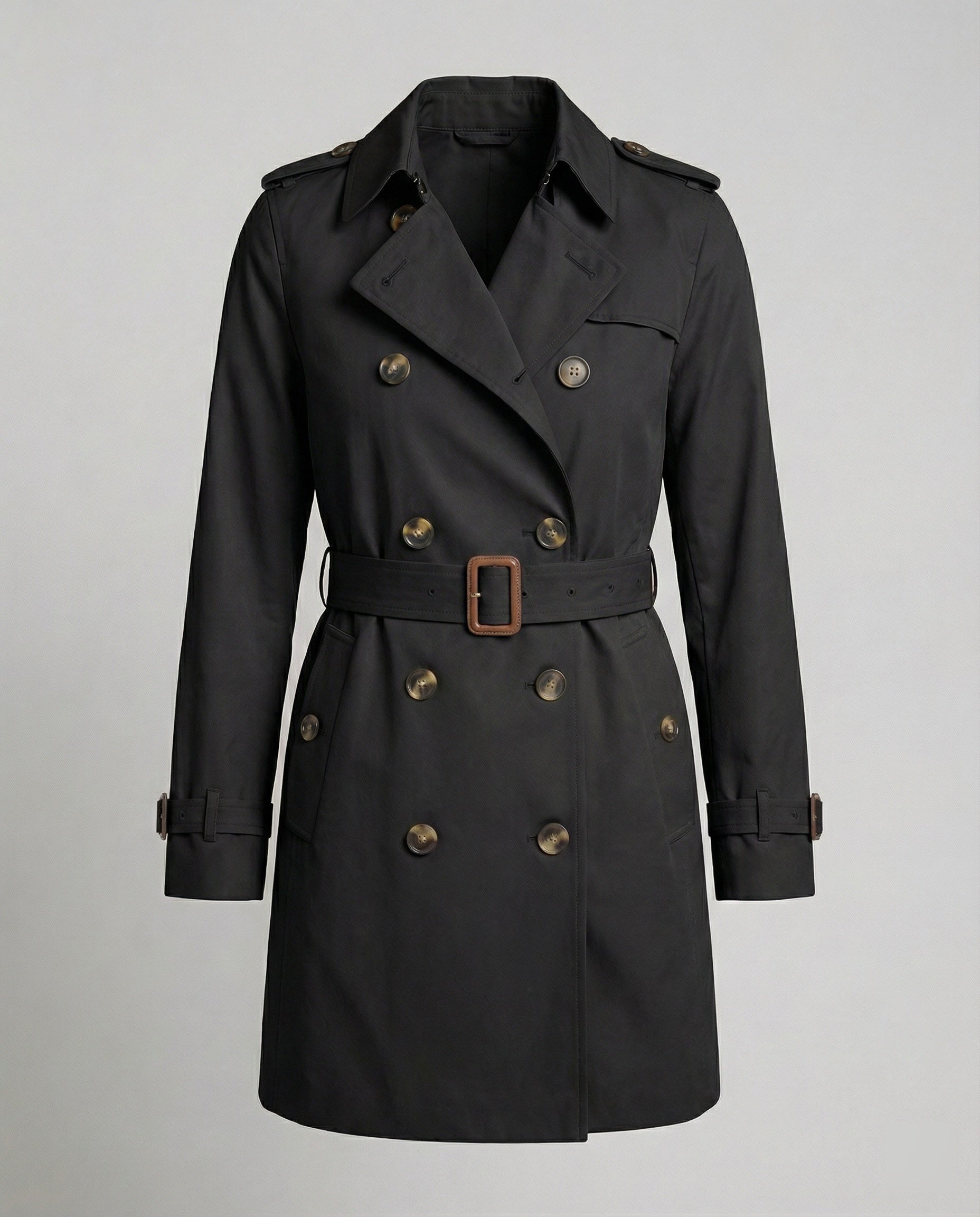 Dames trenchcoat met grijze uitvoering en oversized pasvorm – Zwart