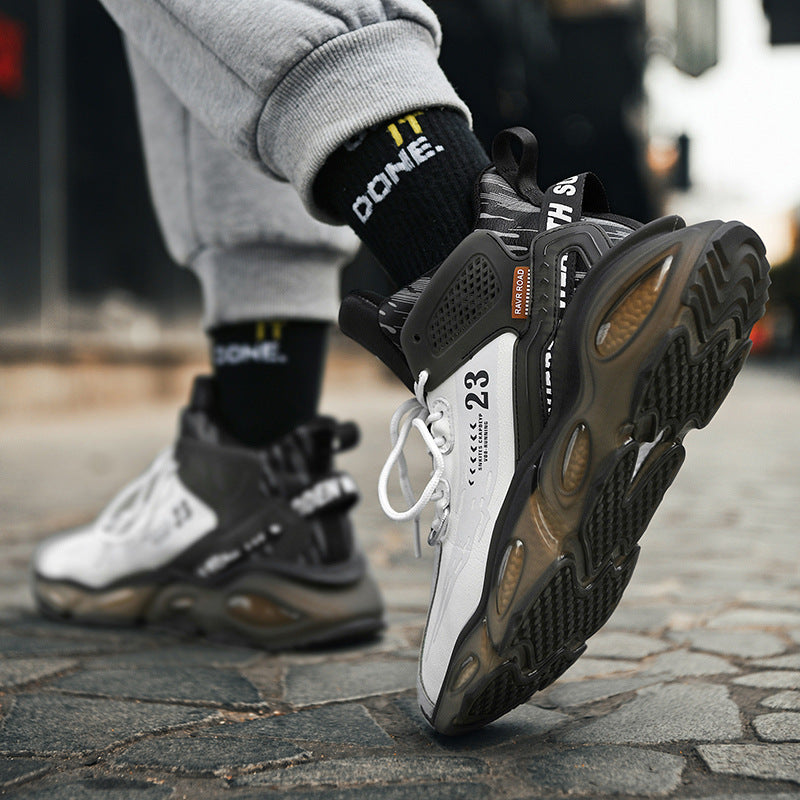 Dames sportieve hoge sneakers met ondersteunende zool – Zwart-wit