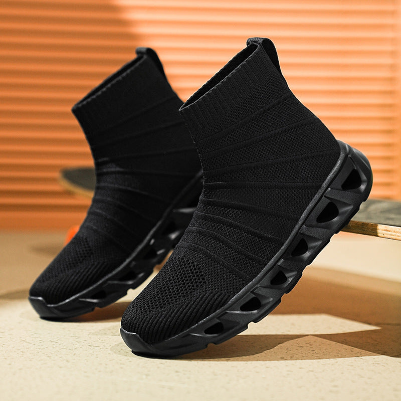 Dames modieuze gebreide sneakers met flexibele zool – Zwart en Zwart-wit – Zwart-wit