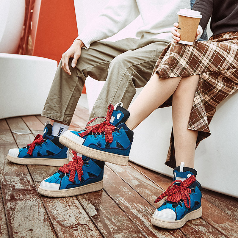 Dames sportieve hoge sneakers met elastische veters – Blauw