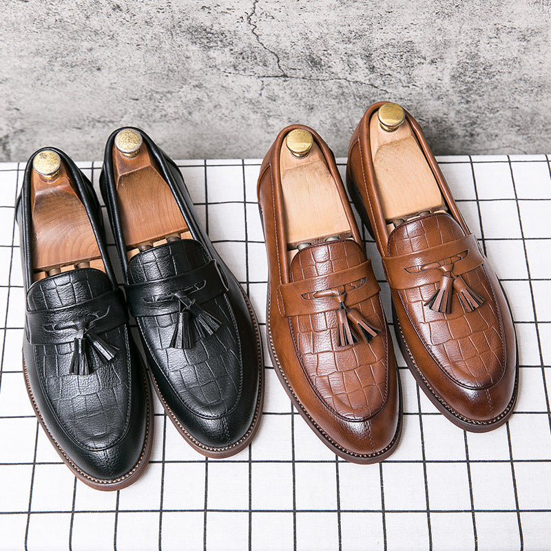 Dames modieuze mocassins met leren bovenwerk en franjedetails – Zwart