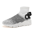 Dames soksneakers met antislipzool en gebreid bovenwerk – Wit en Zwart – Wit