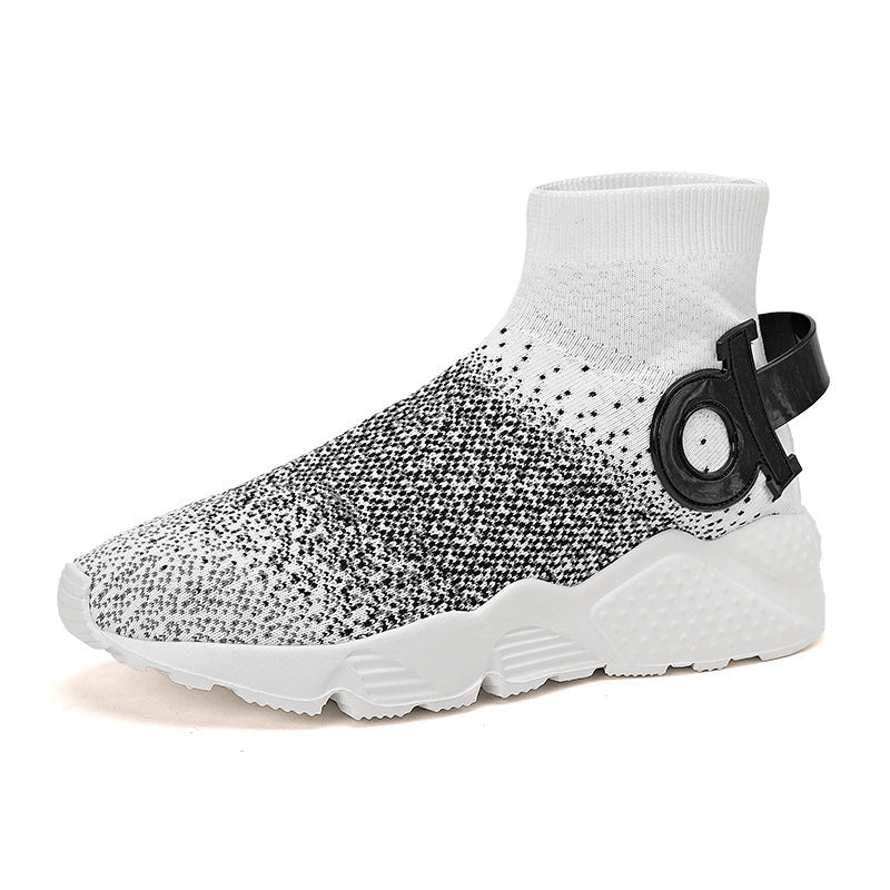 Dames soksneakers met antislipzool en gebreid bovenwerk – Wit en Zwart – Wit
