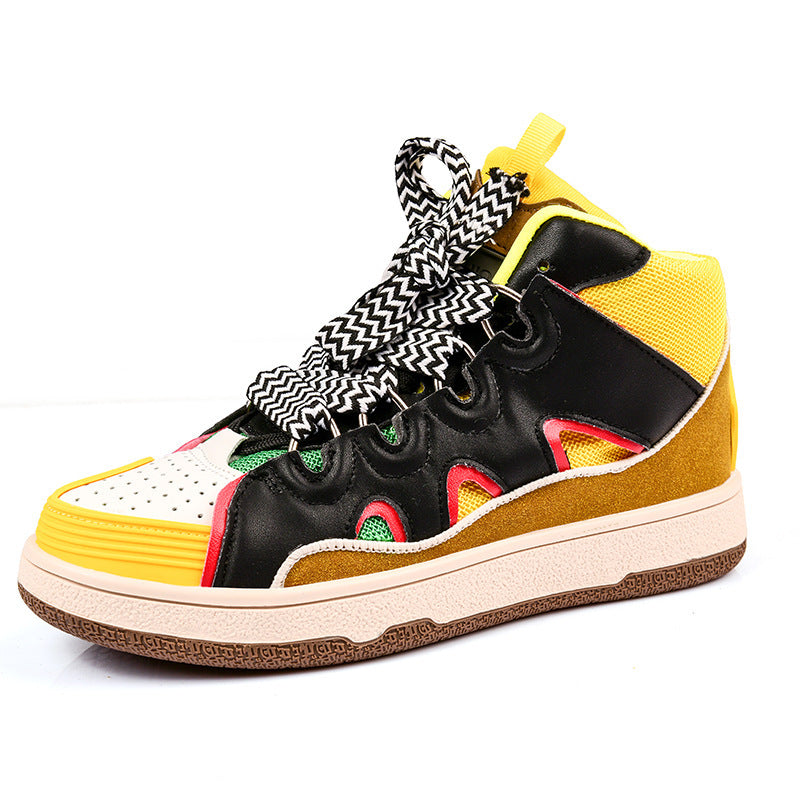 Dames sportieve hoge sneakers met meerkleurige veters – Groen