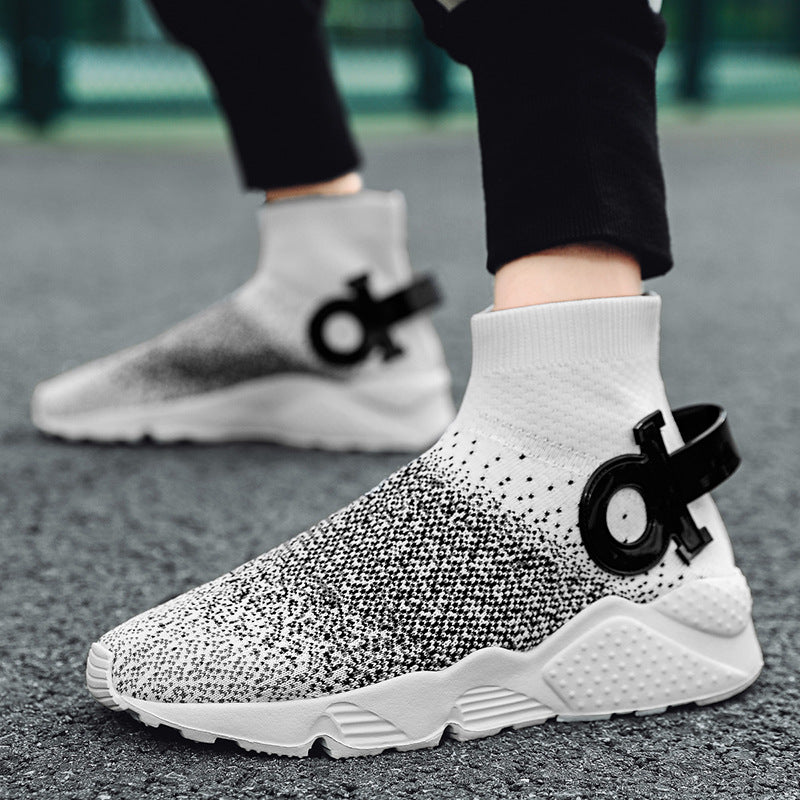 Dames soksneakers met antislipzool en gebreid bovenwerk – Wit en Zwart – Zwart-wit