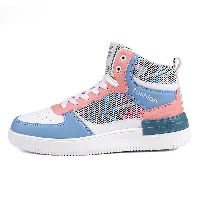 Dames modieuze hoge sneakers met ademend mesh bovenwerk en dempende zool – Zwart-rood
