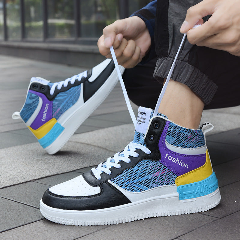 Dames modieuze hoge sneakers met ademend mesh bovenwerk en dempende zool – Zwart-rood