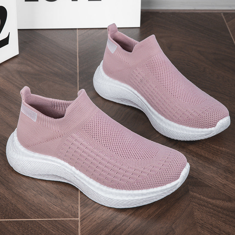 Dames sneakers met antislipzool en gebreid bovenwerk – Roze en Zwart – Zwart-wit