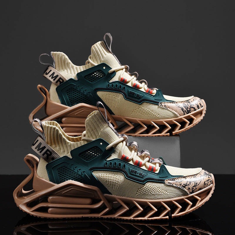 Dames performance sneakers met ademend bovenwerk en dempende zool – Wit en Zwart – Abrikoos