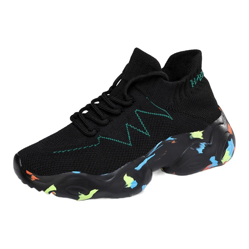Dames modieuze gebreide sneakers met flexibele zool – Zwart-goud en Zwart-rood – Zwart-goud