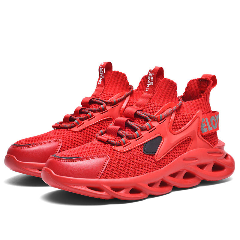 Dames sneakers met vetersluiting, ademend bovenwerk en dempende zool – Rood