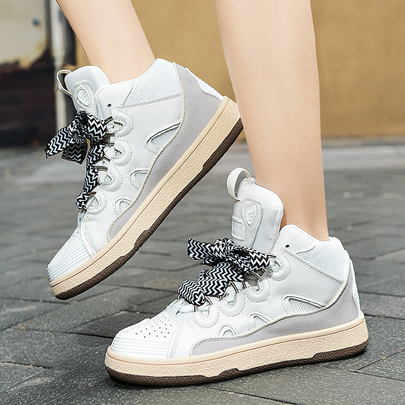 Dames sportieve hoge sneakers met meerkleurige veters – Zwart