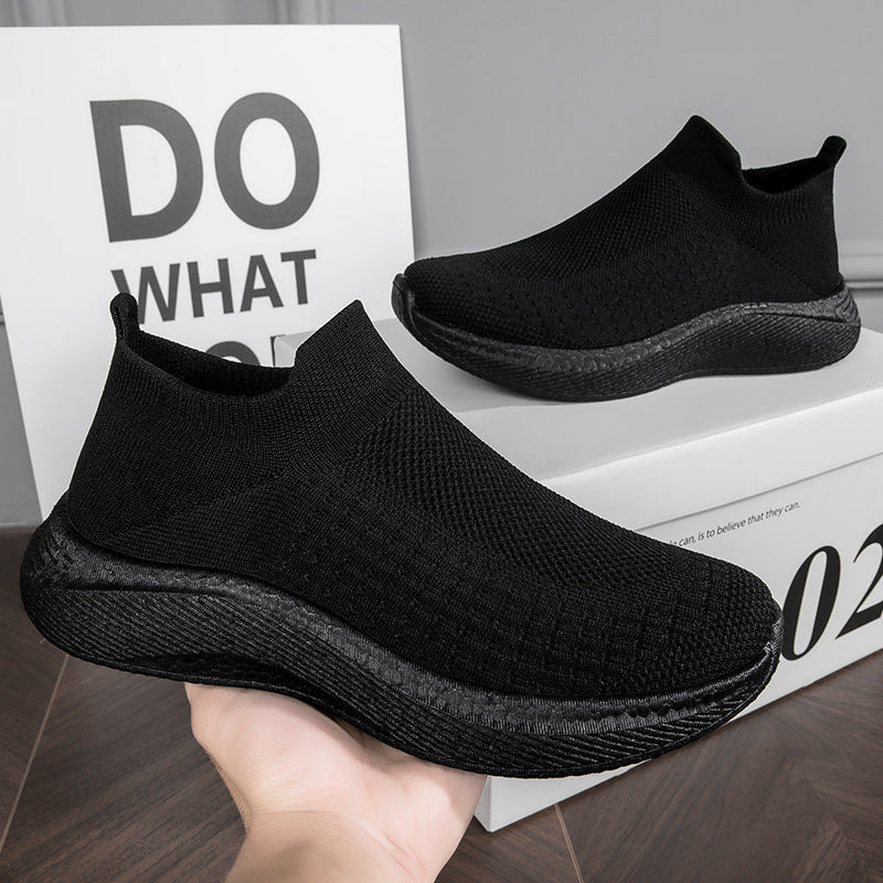 Dames sneakers met antislipzool en gebreid bovenwerk – Roze en Zwart – Grijs