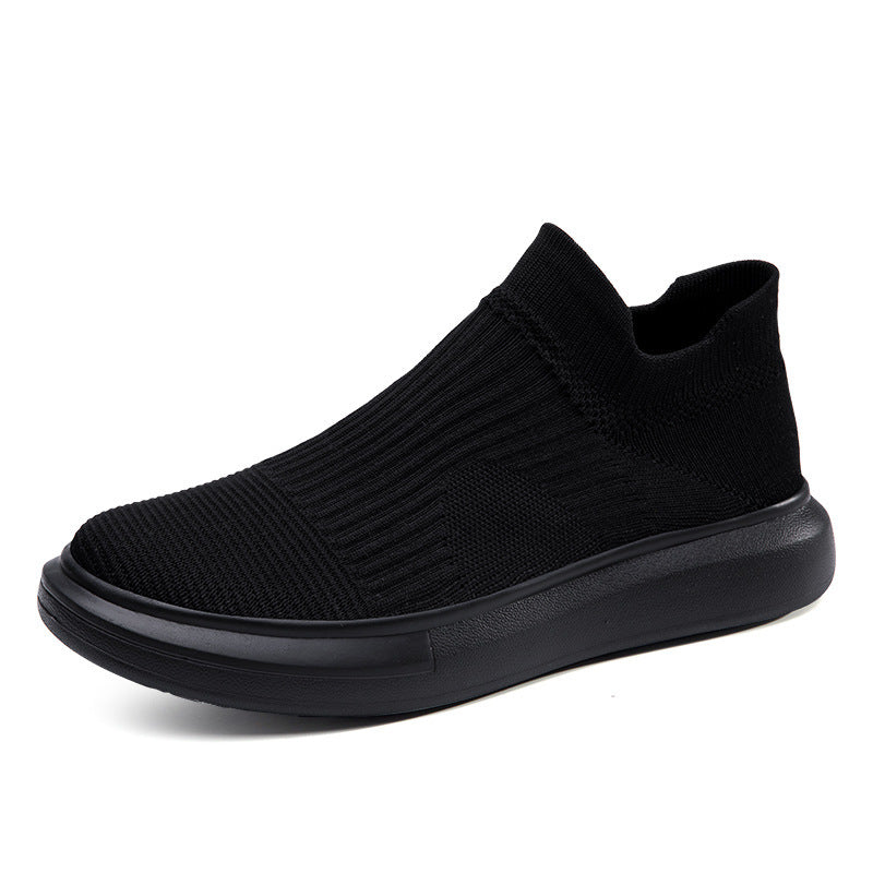 Dames modieuze gebreide sneakers met flexibele zool en hoge schacht – Zwart-wit