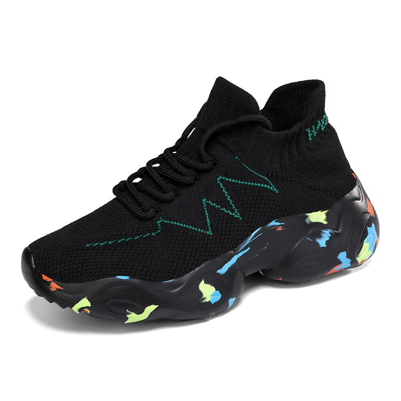 Dames modieuze gebreide sneakers met flexibele zool – Zwart-goud en Zwart-rood – Zwart-rood
