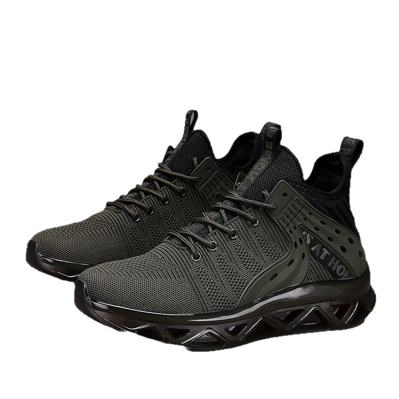 Dames sportieve hoge sneakers met dempende zool – Olijfgroen en Zwart – Geel