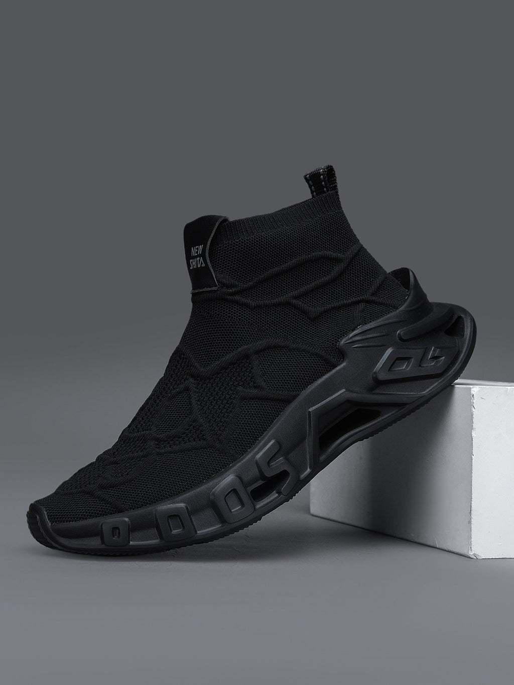 Dames comfortabele gebreide sneakers met hoge schacht – Zwart