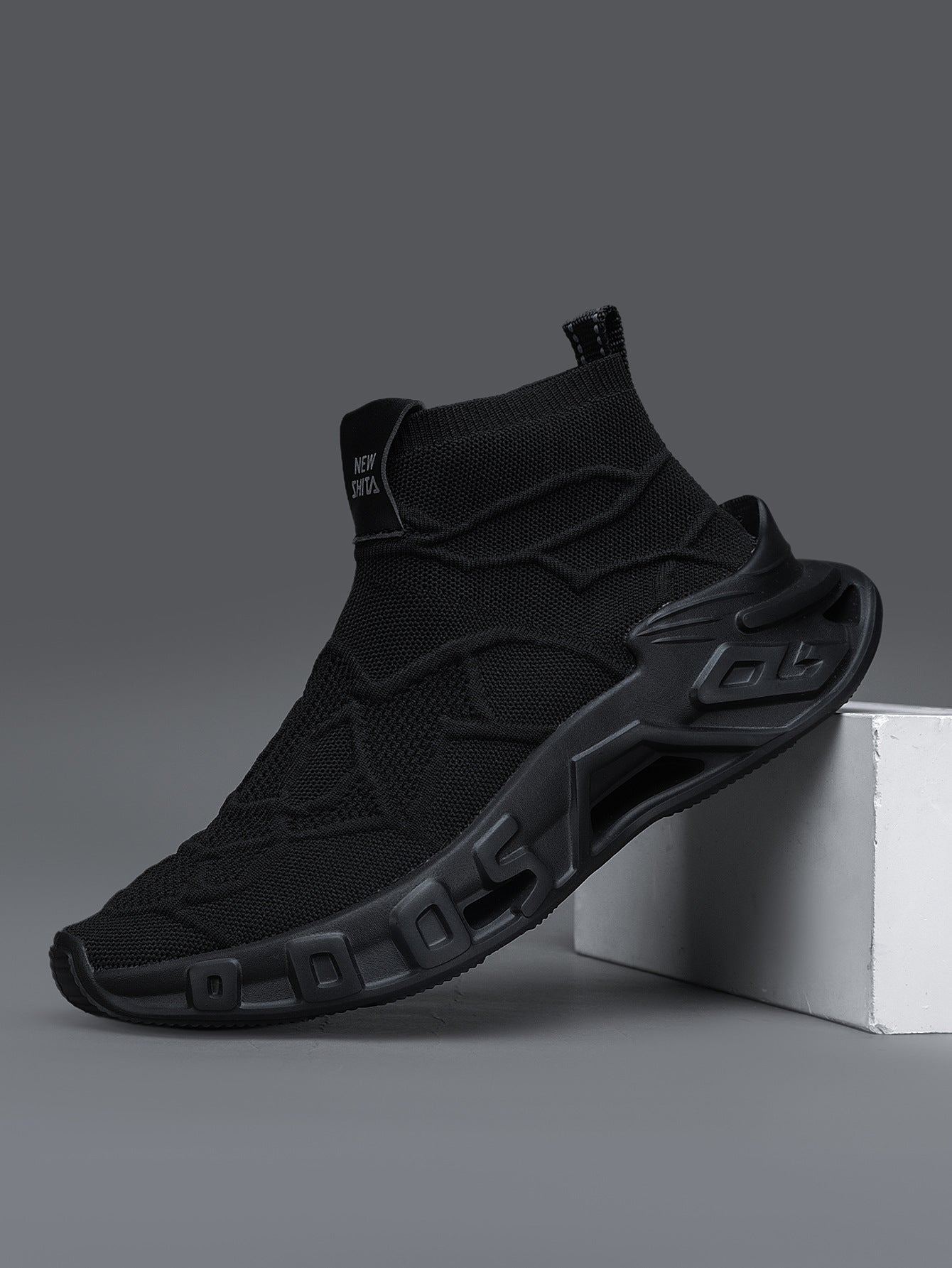Dames comfortabele gebreide sneakers met hoge schacht – Zwart