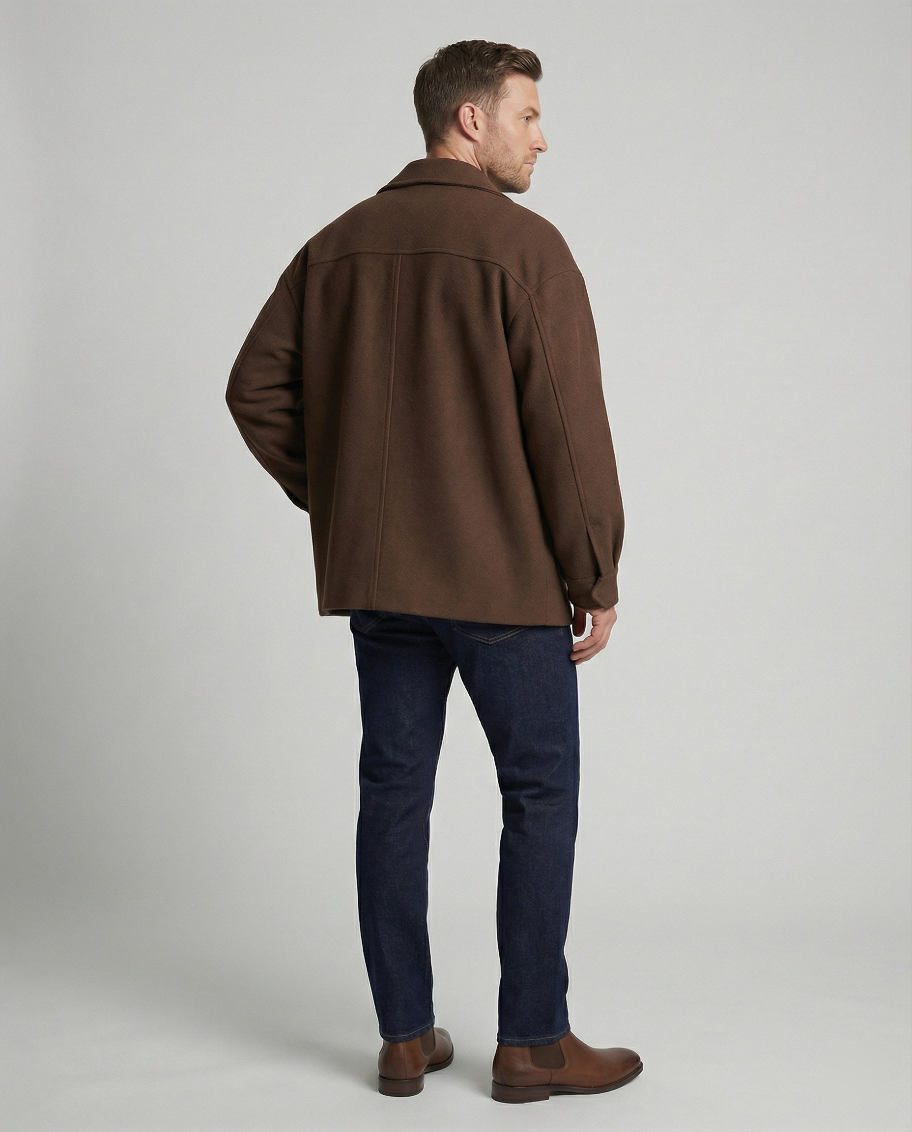 Heren wollen jas met bruine uitvoering en retrolook – Bruin