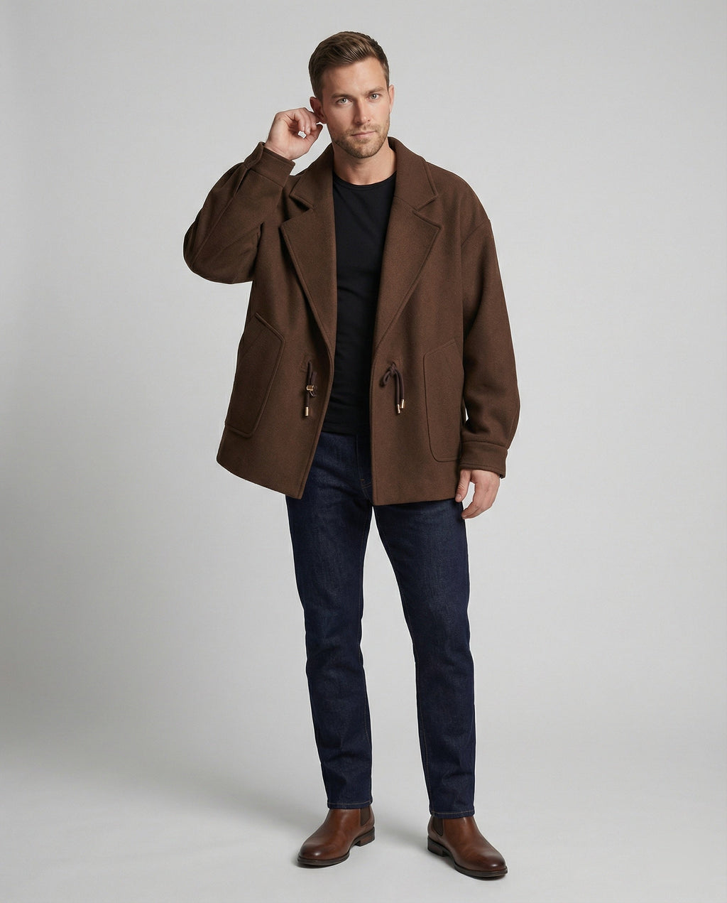 Heren wollen jas met bruine uitvoering en retrolook – Beige