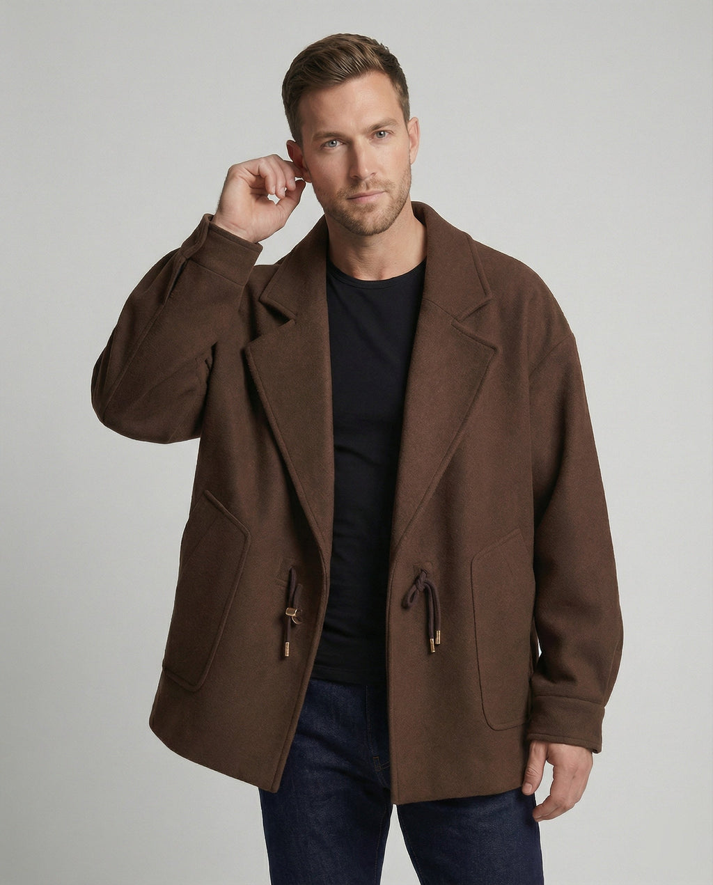 Heren wollen jas met bruine uitvoering en retrolook – Bruin